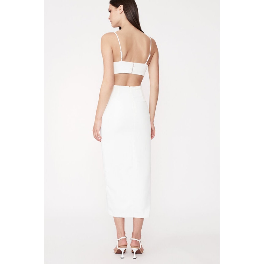 BARDOT Women's Cut Out Slit Midi Dress US 8 Medium White Ivory Tank V Neck NWT