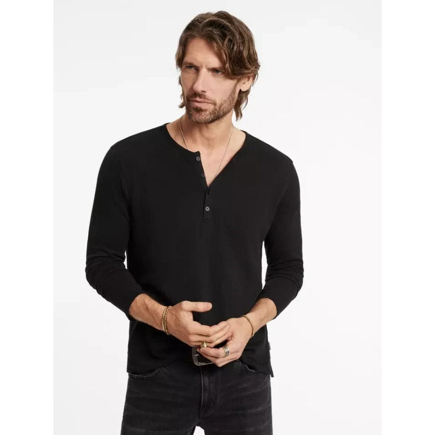 JOHN VARVATOS Men's Walden Henley Shirt Large Black Long Sleeve NWT