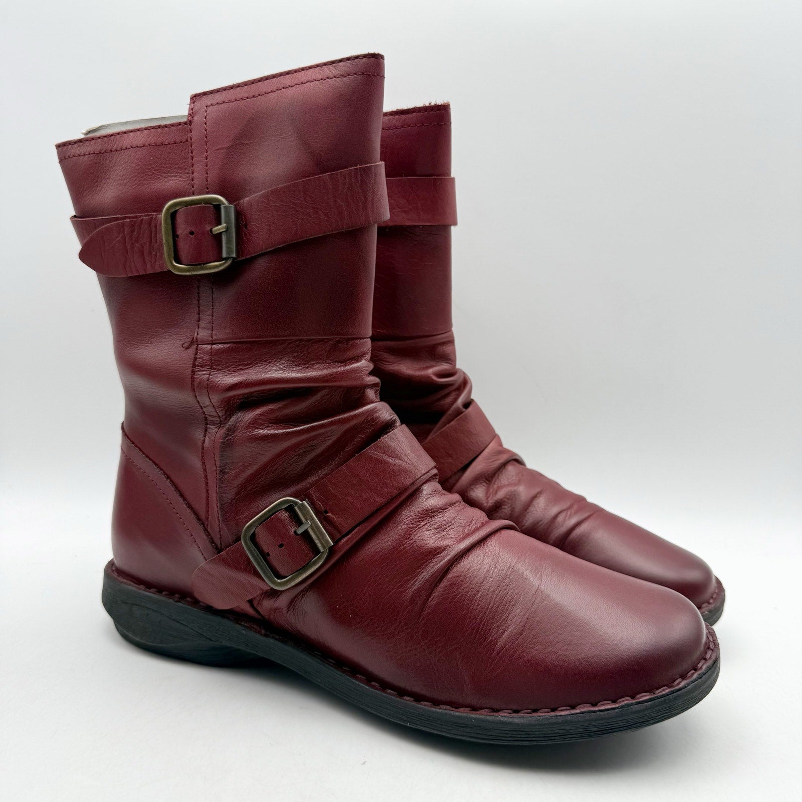 Miz Mooz Womens Pasha Mid Calf Boots EU 38 US 8 Burgundy Red Leather NIB