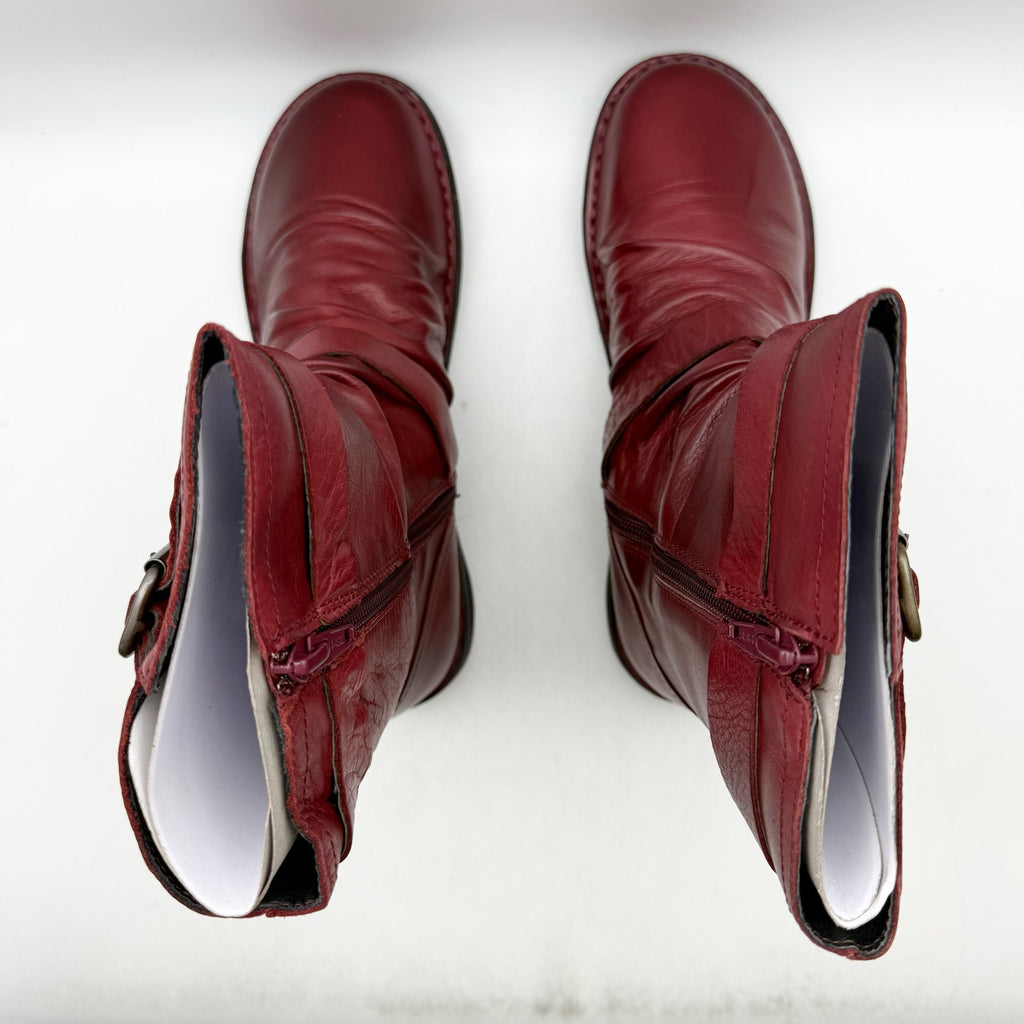 Miz Mooz Womens Pasha Mid Calf Boots EU 38 US 8 Burgundy Red Leather NIB
