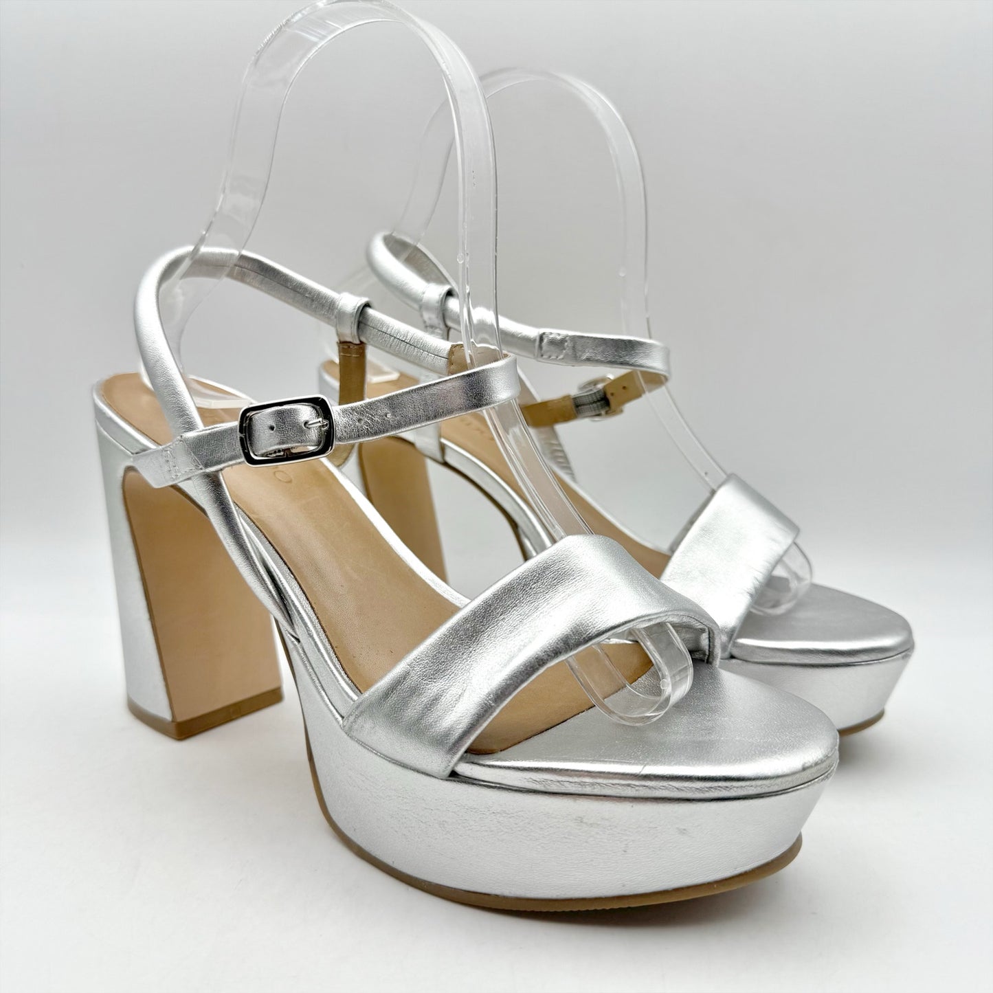 Bernardo Womens Ventura Platform Sandals US 8 M Silver Metallic Leather NWOB