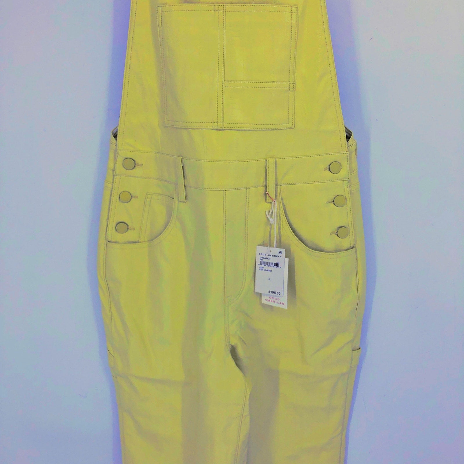GOOD AMERICAN Better Than Leather Straight Leg Overalls US 6 Key Lime Green NWT