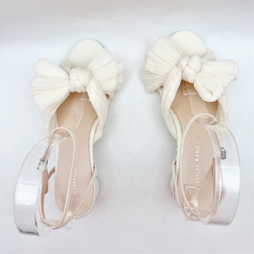 Loeffler Randall Women Dahlia Pleated Bow Heels US 6 Pearl Ivory Ankle Strap NIB