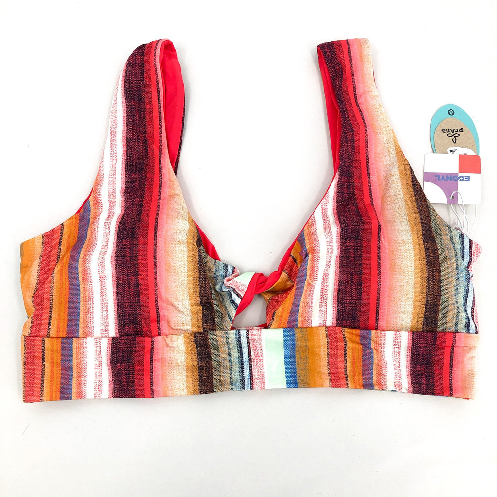 PRANA Women's Under The Palms Bikini Top XL Gold Baja Stripe Twist Front NWT