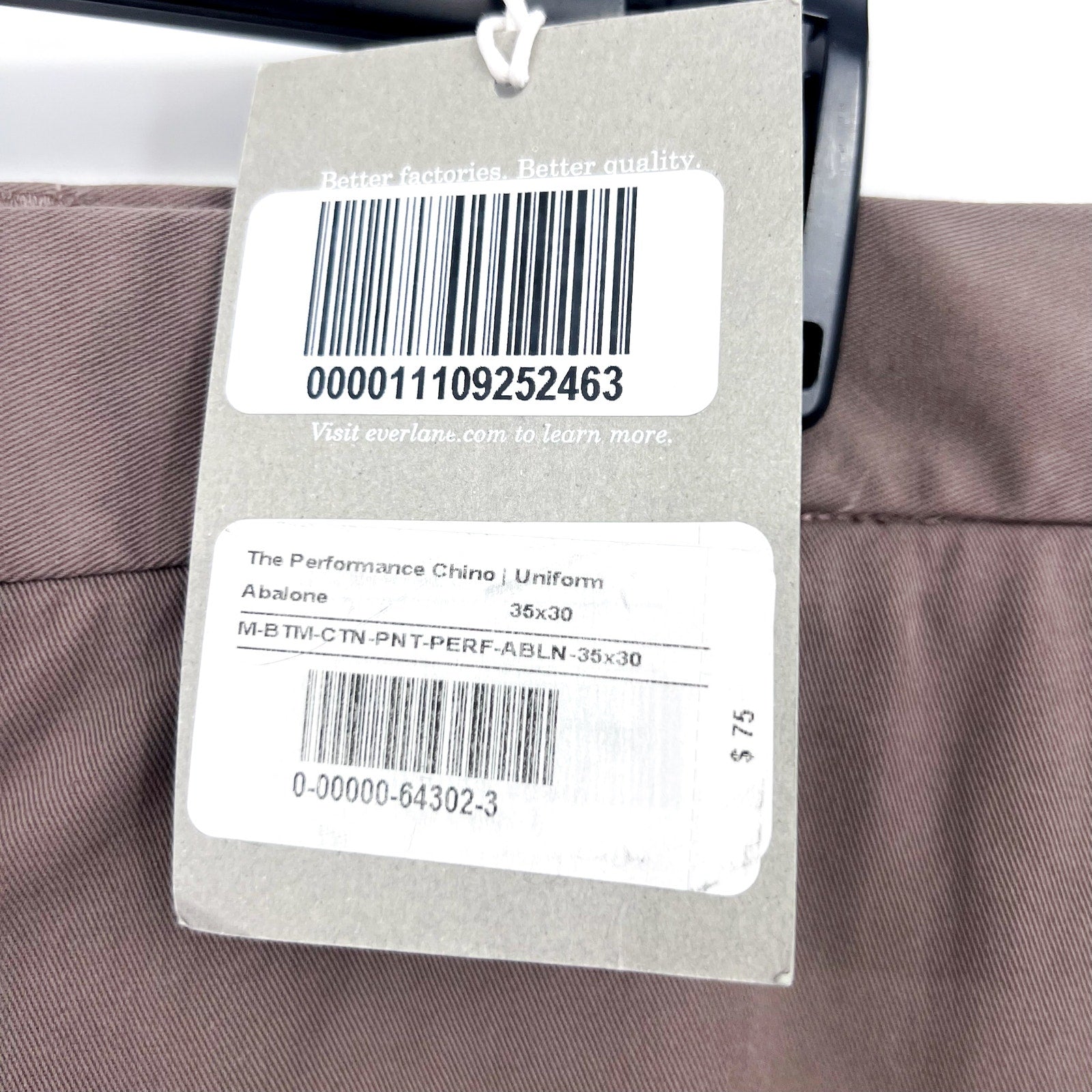 EVERLANE Men's Uniform Performance Chino 35x30 Tan Abalone Slim Fit Pants NWT