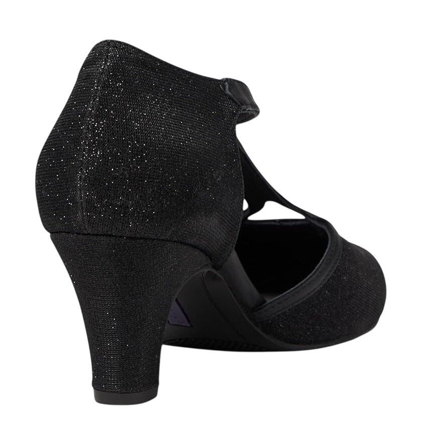 David Tate Womens Fantastic Heels 10 NARROW Black Glitter Fabric T-Strap NIB