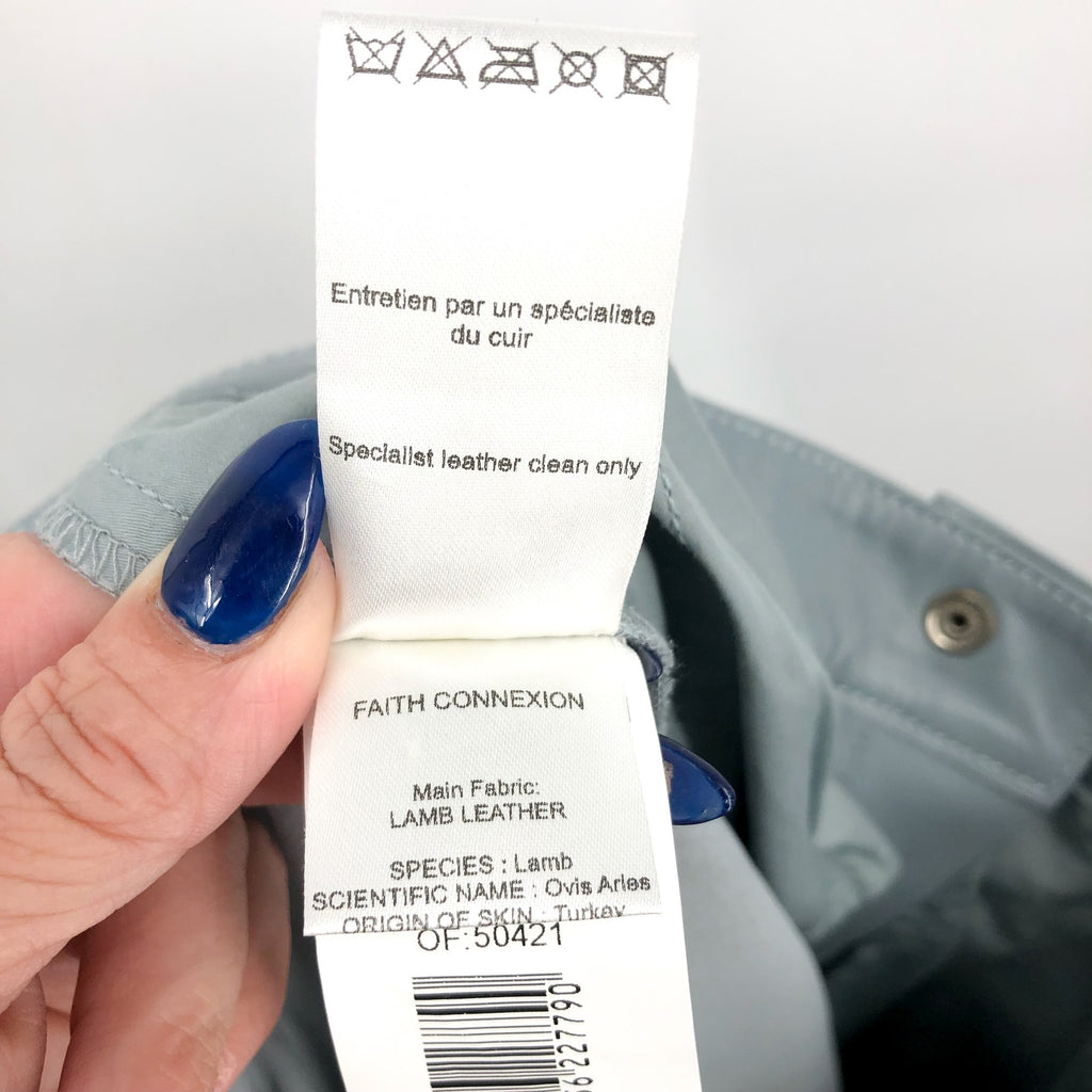 FAITH CONNEXION Women's Pleated Leather Pants FR 36 US 6 Light Green Blue NWOT