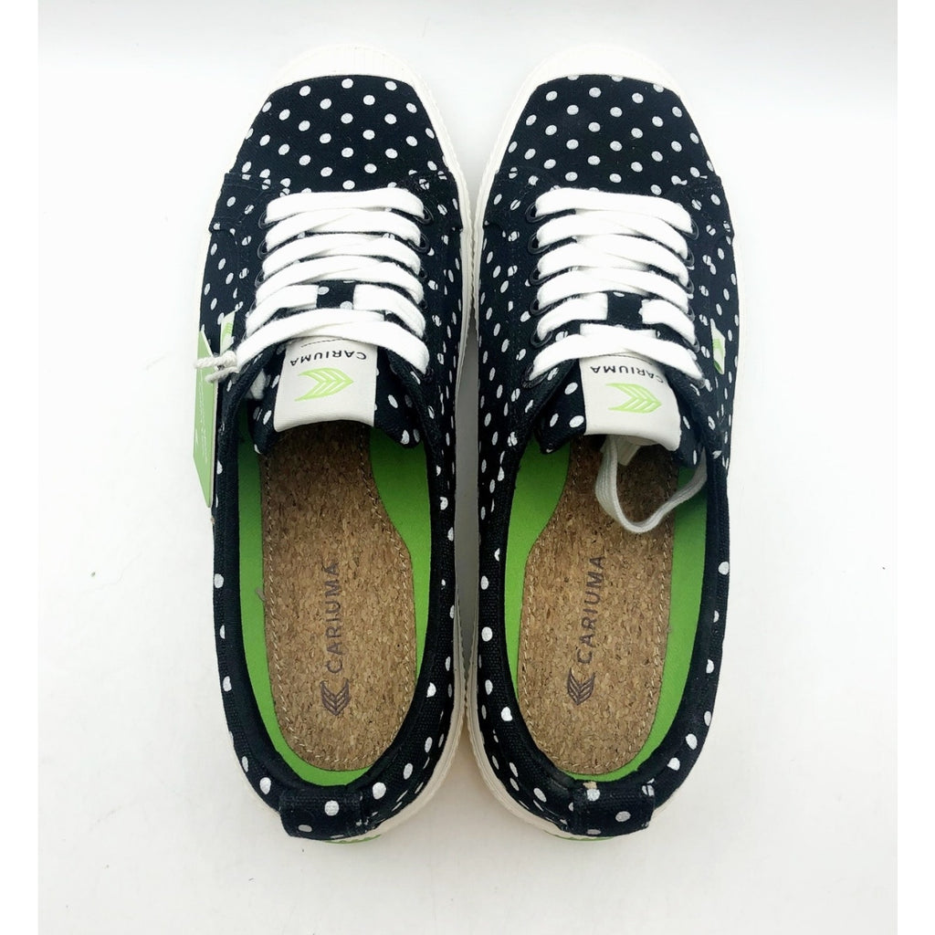Cariuma Womens OCA Low Sneakers Size 7 Black White Polka Dot Canvas NIB