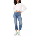 WE THE FREE BY FP Maggie Straight-Leg Jeans Size 24 Blue Raw Hem Mid-Rise NWOT