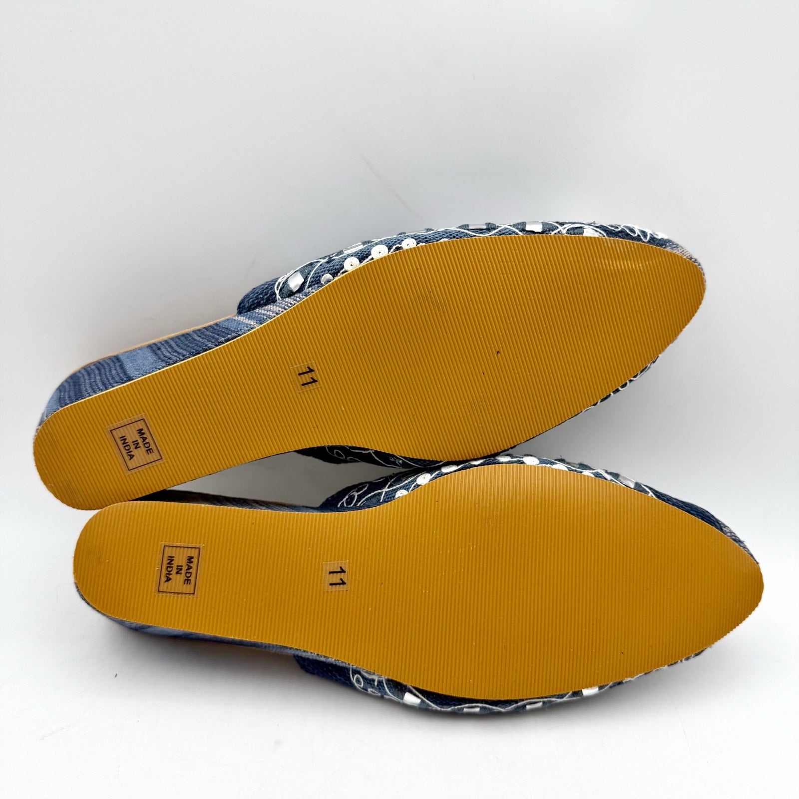 Saachi Womens Denim Wedge Mules US 11 Blue Silk Embroidered NWOB