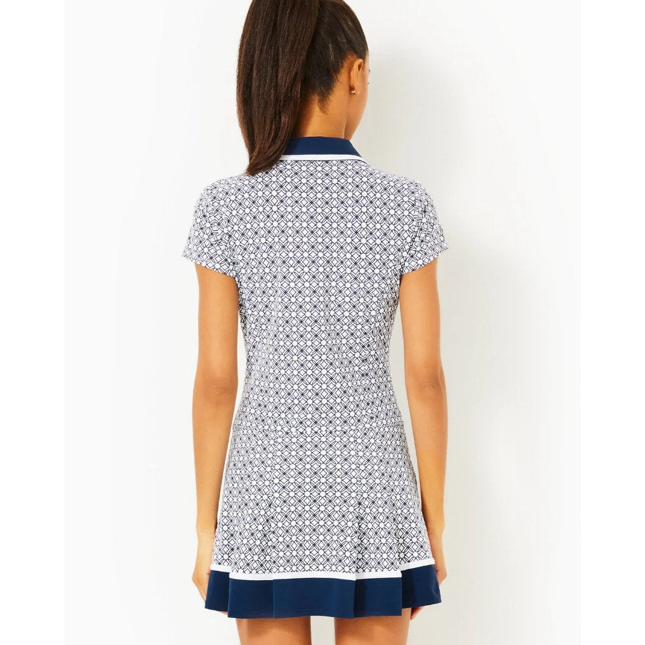 LILLY PULITZER Womens Luxletic Jessamy Dress Large Low Tide Navy Blue UPF 50 NWT