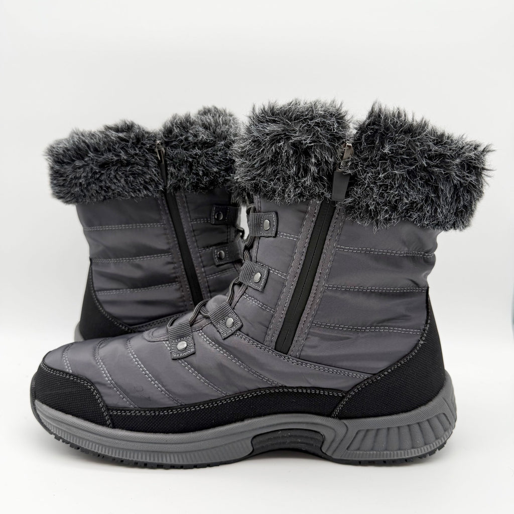 Orthofeet Womens Alps Snow Boots US 10 WIDE Grey Black Waterproof NWOB