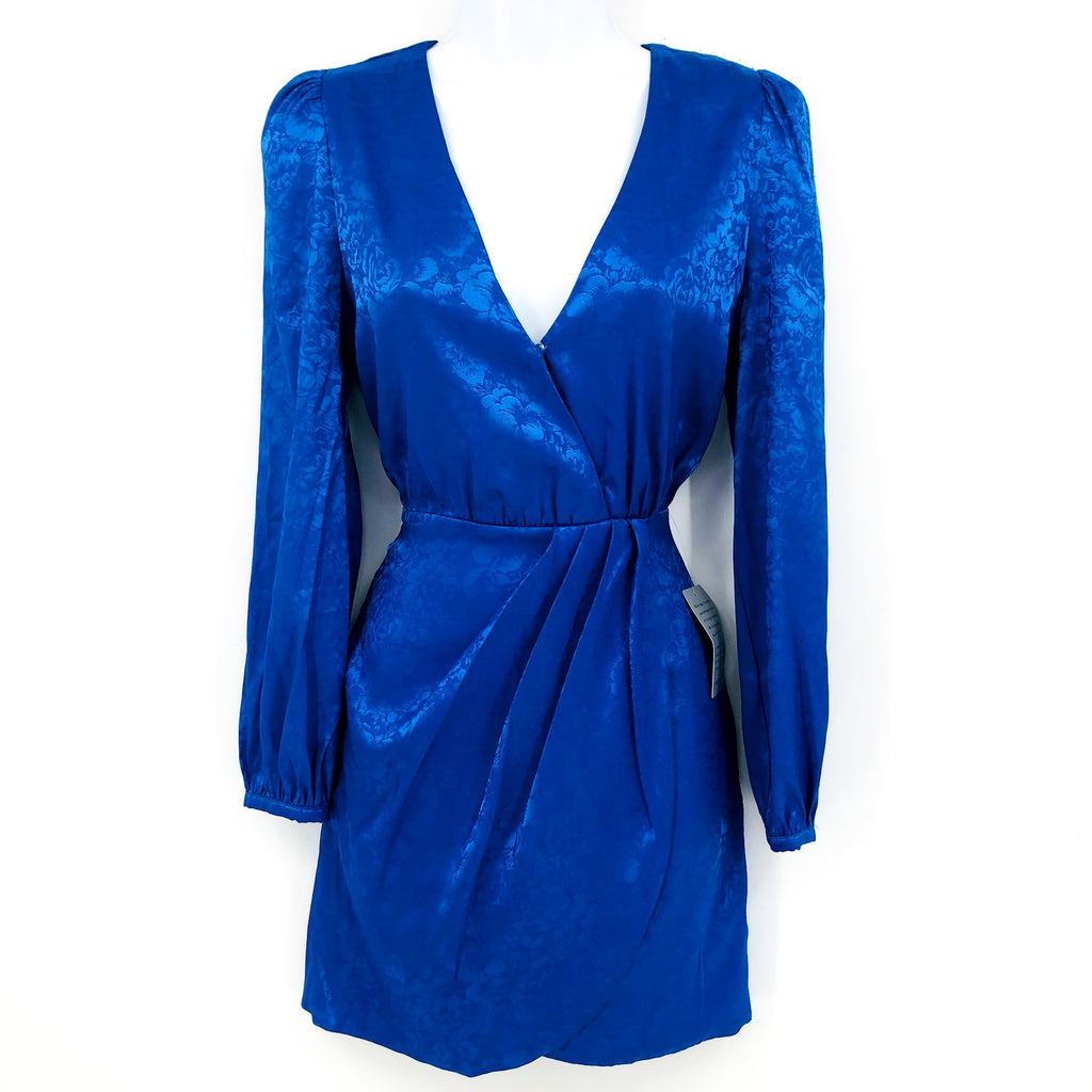 ADELYN RAE Women's Lindsey Wrap Jacquard Mini Dress XS Cobalt Blue NWT