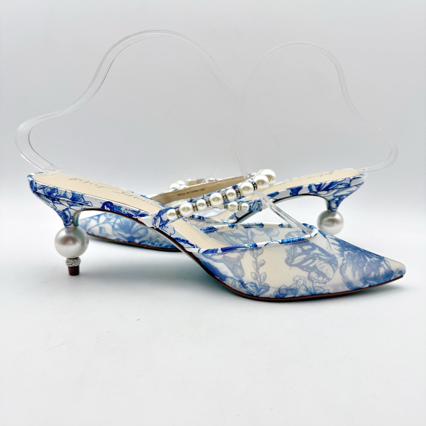 Betsey Johnson Womens Zane Mule Heels US 10 Blue Off White Mesh Fabric NIB