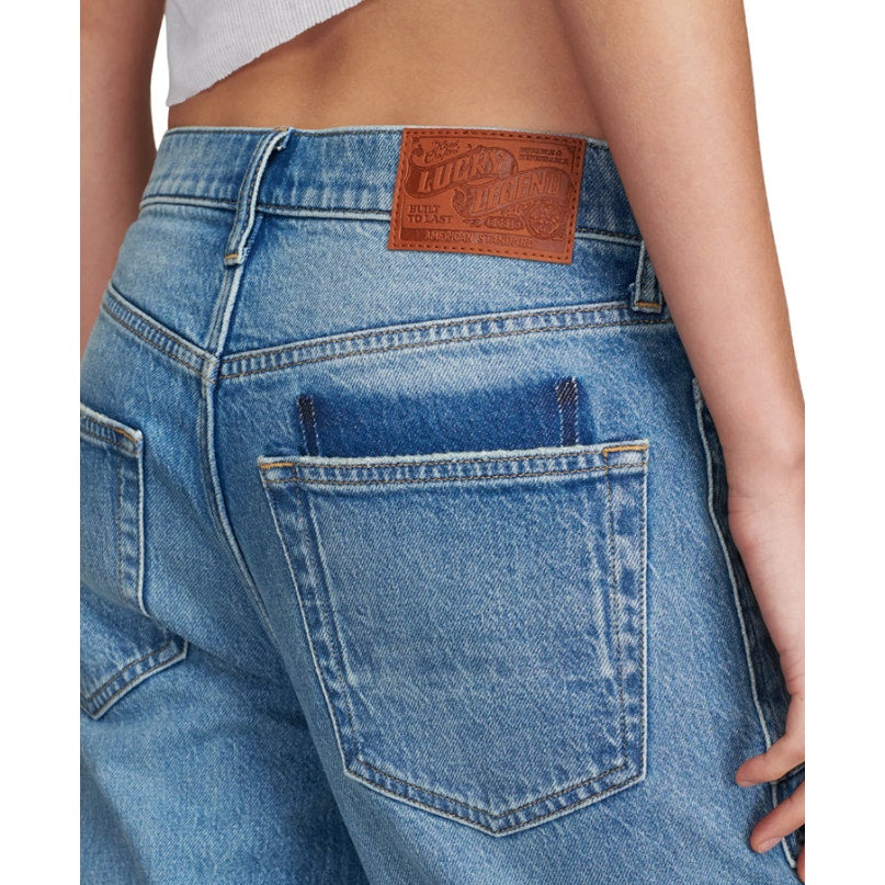LUCKY BRAND Women's Patched Boy Jeans Size 6 28A Blue Button-Fly Mid-Rise NWT