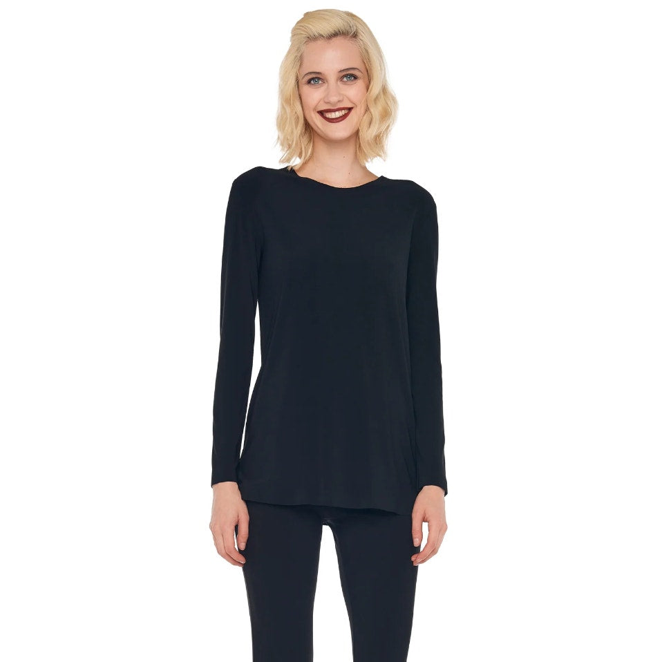 NORMA KAMALI Women's Long Sleeve Crew Top Medium Black Stretch Jersey NWOT