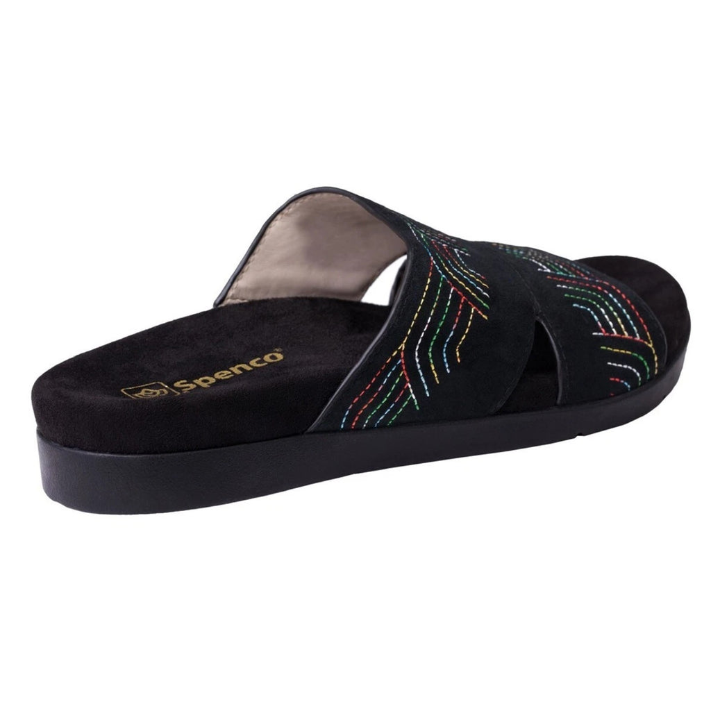 Spenco Womens Twilight Ellie Slide Sandals US 9 WIDE Black Space Dye Leather NIB