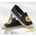 Coldwater Creek Womens Espadrille Flats 8.5 Wide Black Canvas Sunflower NIB