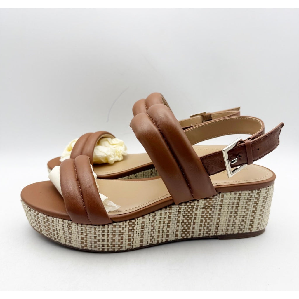 Violet & Red Women's Casey Wedge Sandal Size 8.5 Brown Tan Leather Platform NWOB