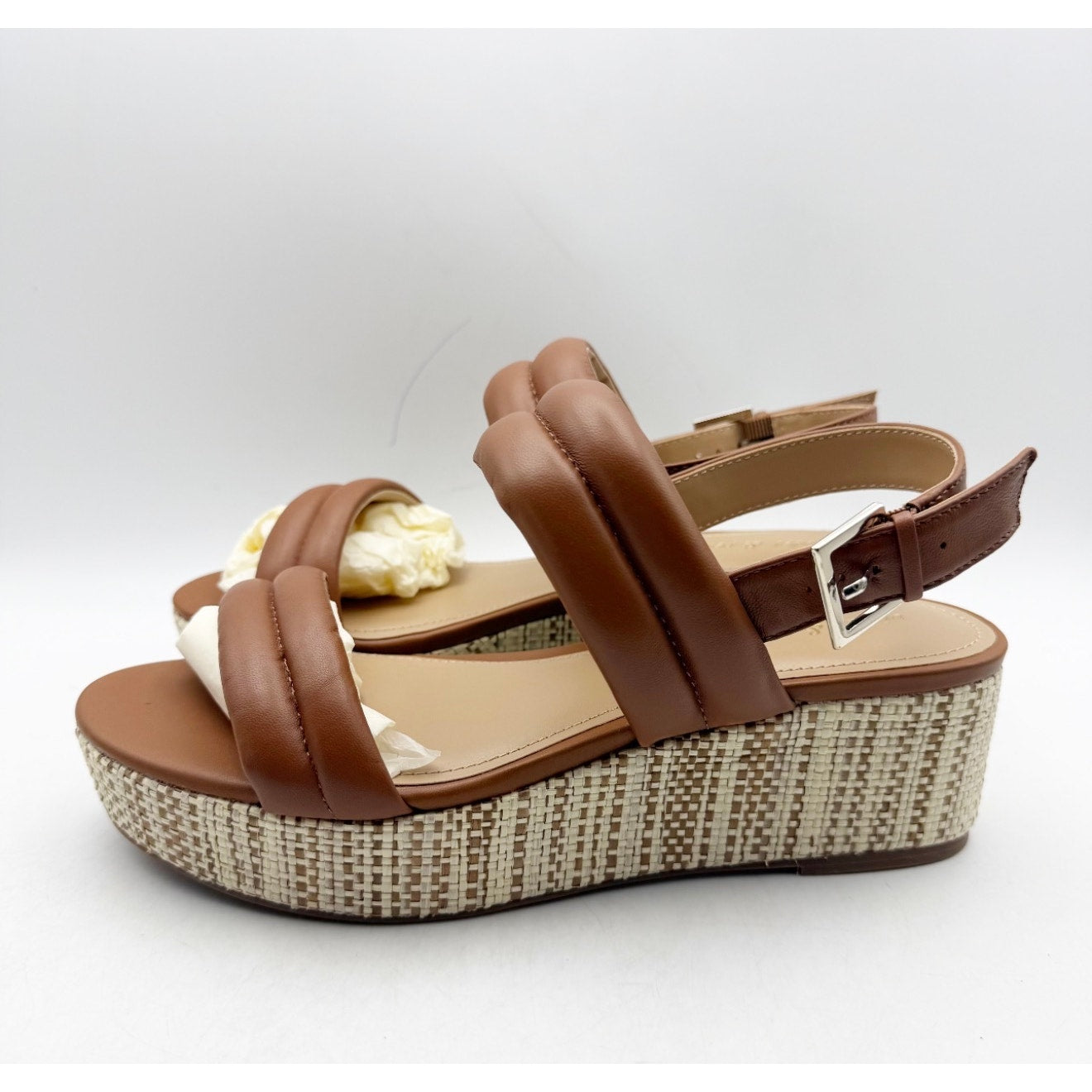 Violet & Red Women's Casey Wedge Sandal Size 8.5 Brown Tan Leather Platform NWOB