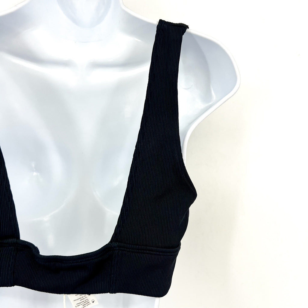 L*SPACE Women's Hailey Rib Bikini Top XL Black Sweetheart Neck NWT