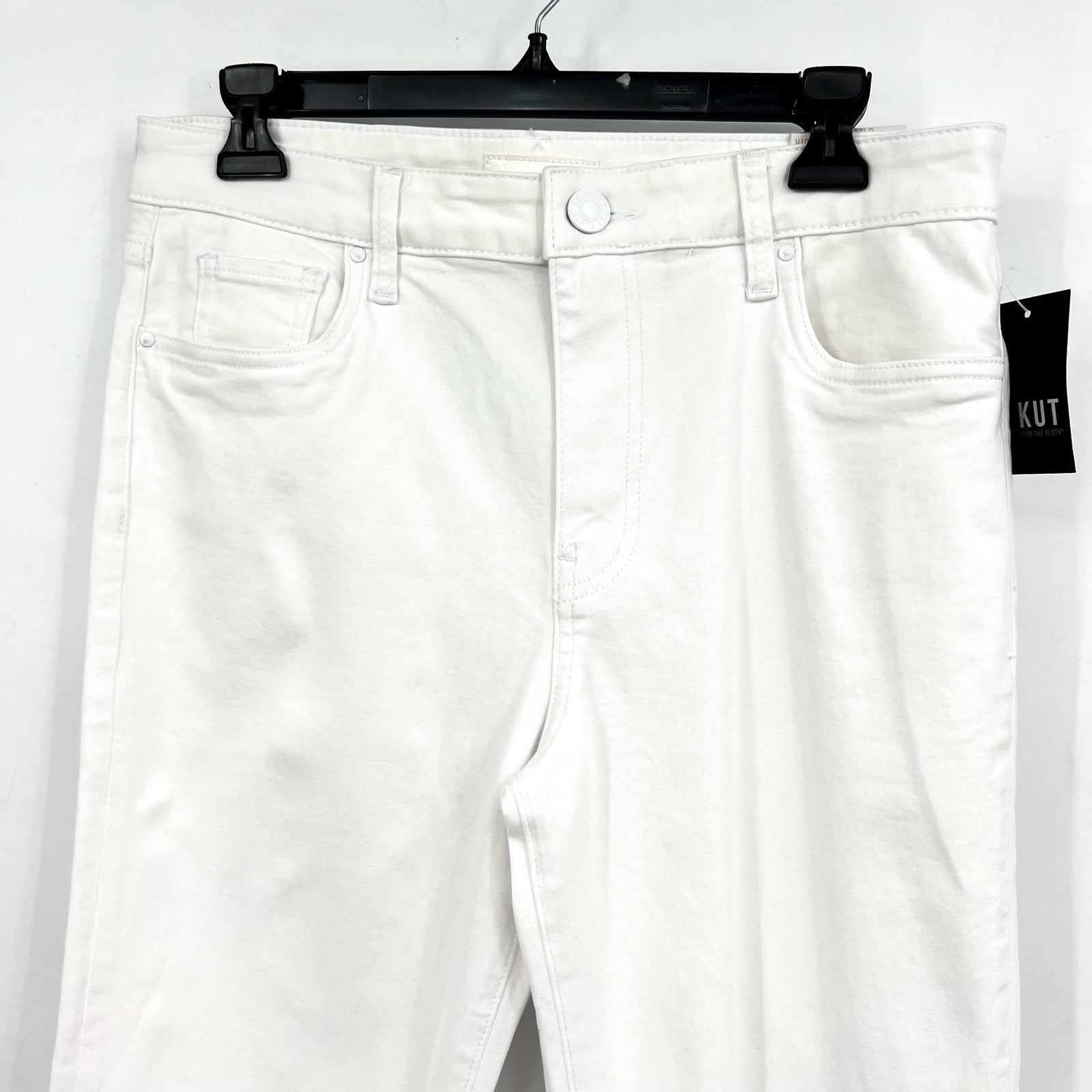 KUT FROM THE KLOTH Kelsey Ankle Flare Jean Size 10 Optic White Raw Hem NWT