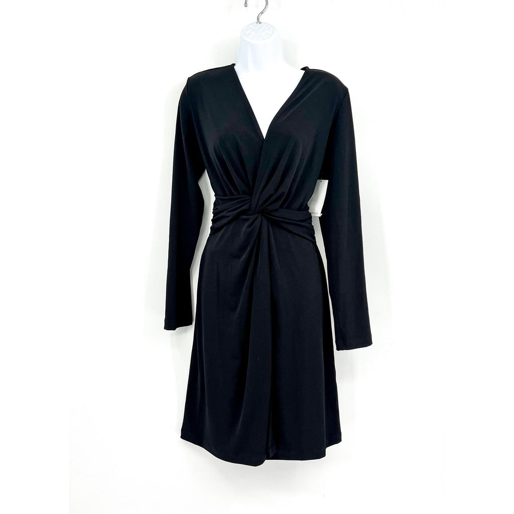 KAREN KANE Women's Twist Front Dress Large Black Stretch Long Sleeve NWT