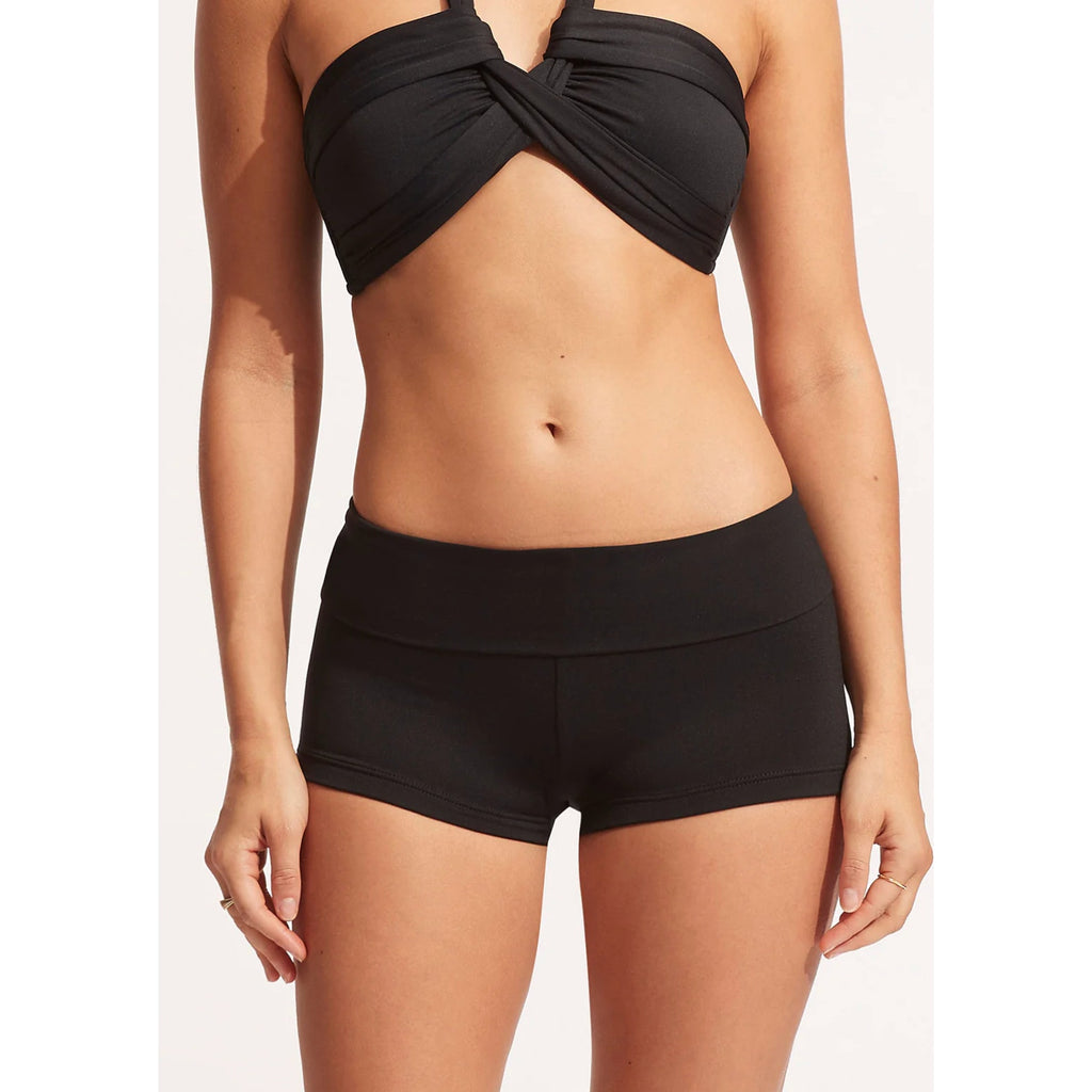 SEAFOLLY Women's Roll Top Boyleg Swim Bottom Size 10 Black NWT