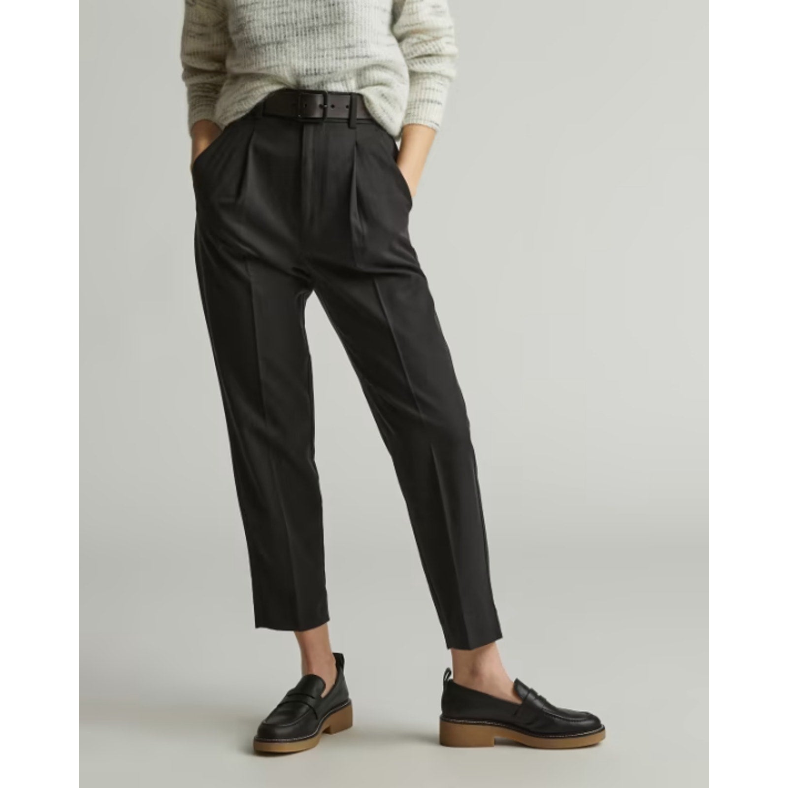 EVERLANE Women's The Way High Draper Tapered Pants Size 6 Black Tencel NWT