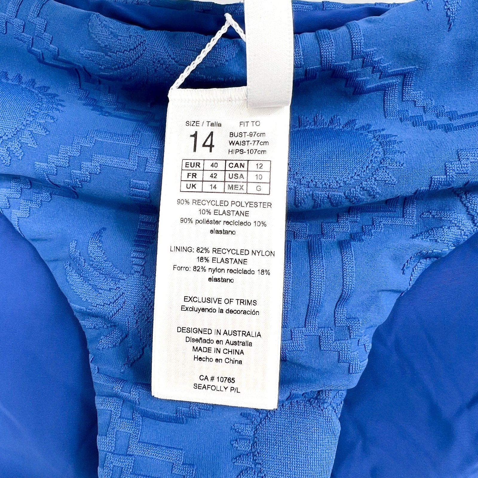 SEAFOLLY Women's Oasis Hipster Bikini Bottom Size 10 Ultramarine Textured NWT