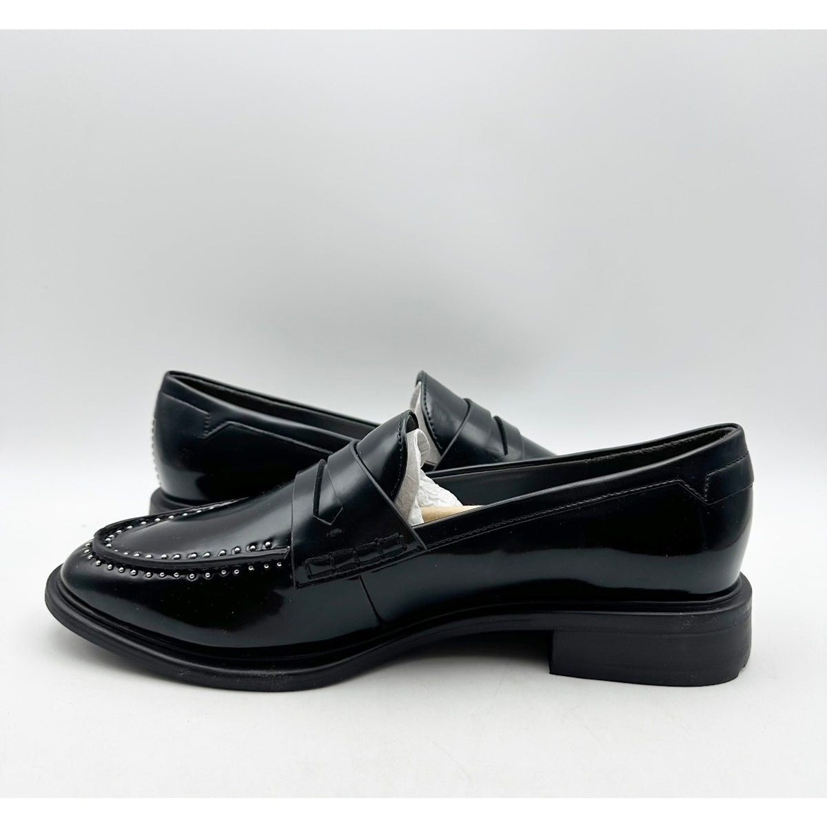 Franco Sarto Womens Eden Studded Loafers Size 5 M EU 35 Black Slip On NIB