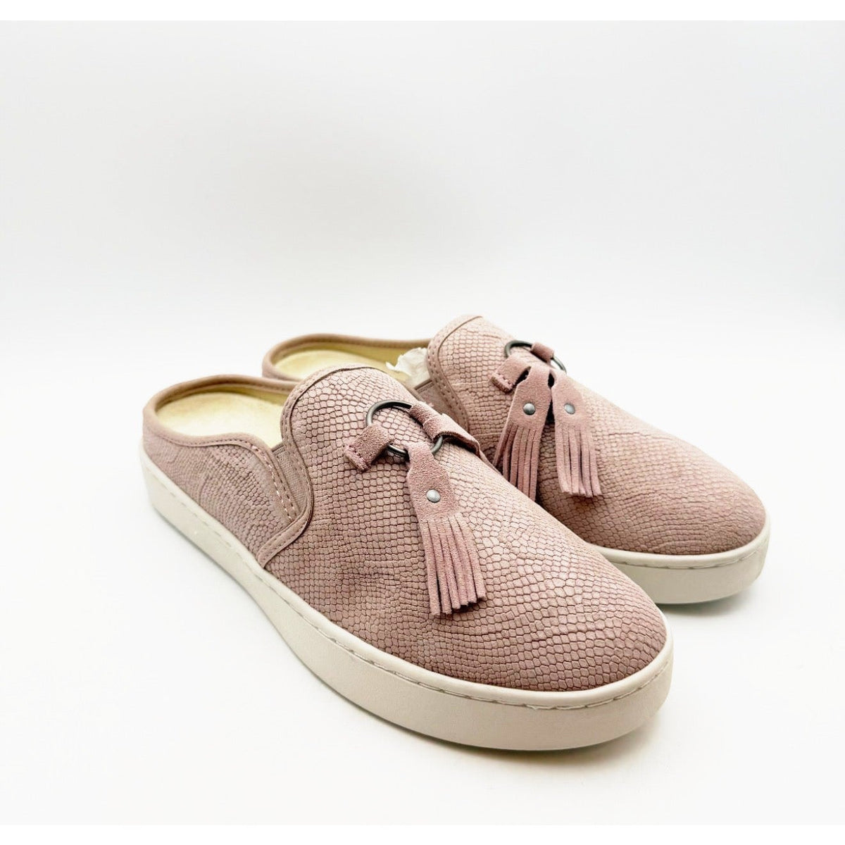 Spenco Women's Bindie Slide Slip On Shoes Size 5 Blush Pink Embossed Suede NIB