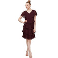 SLNY Tiered V Neck Capelet Dress Size 10 Dark Purple Fig Chiffon NWT