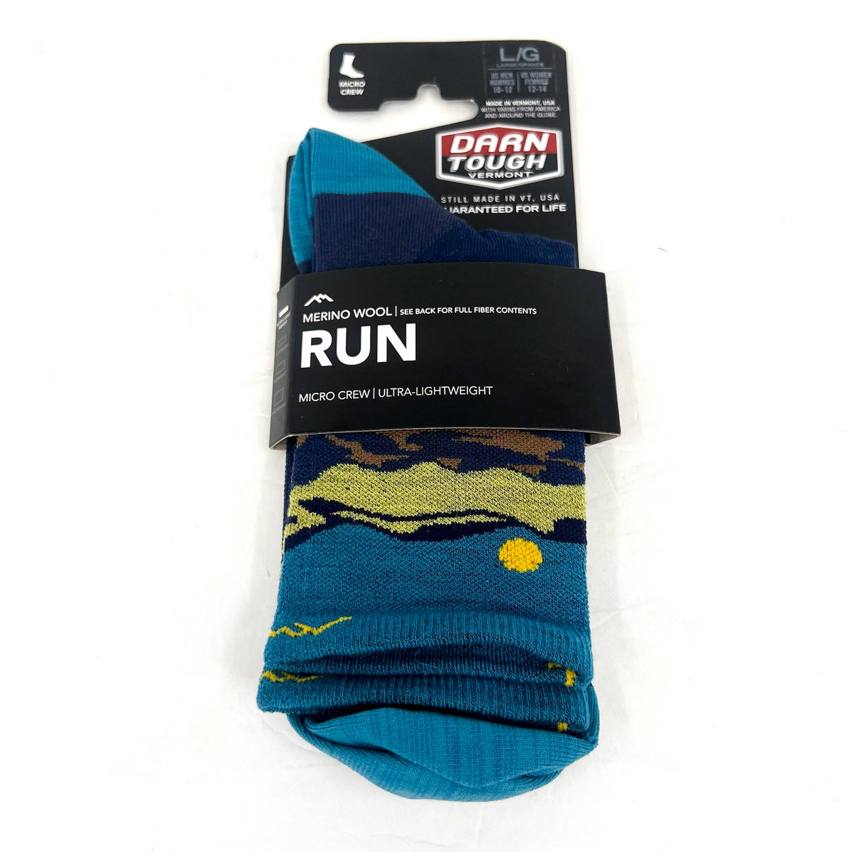 DARN TOUGH Unisex Ridge Runner Micro Crew Running Socks Large Blue Midnight NWT