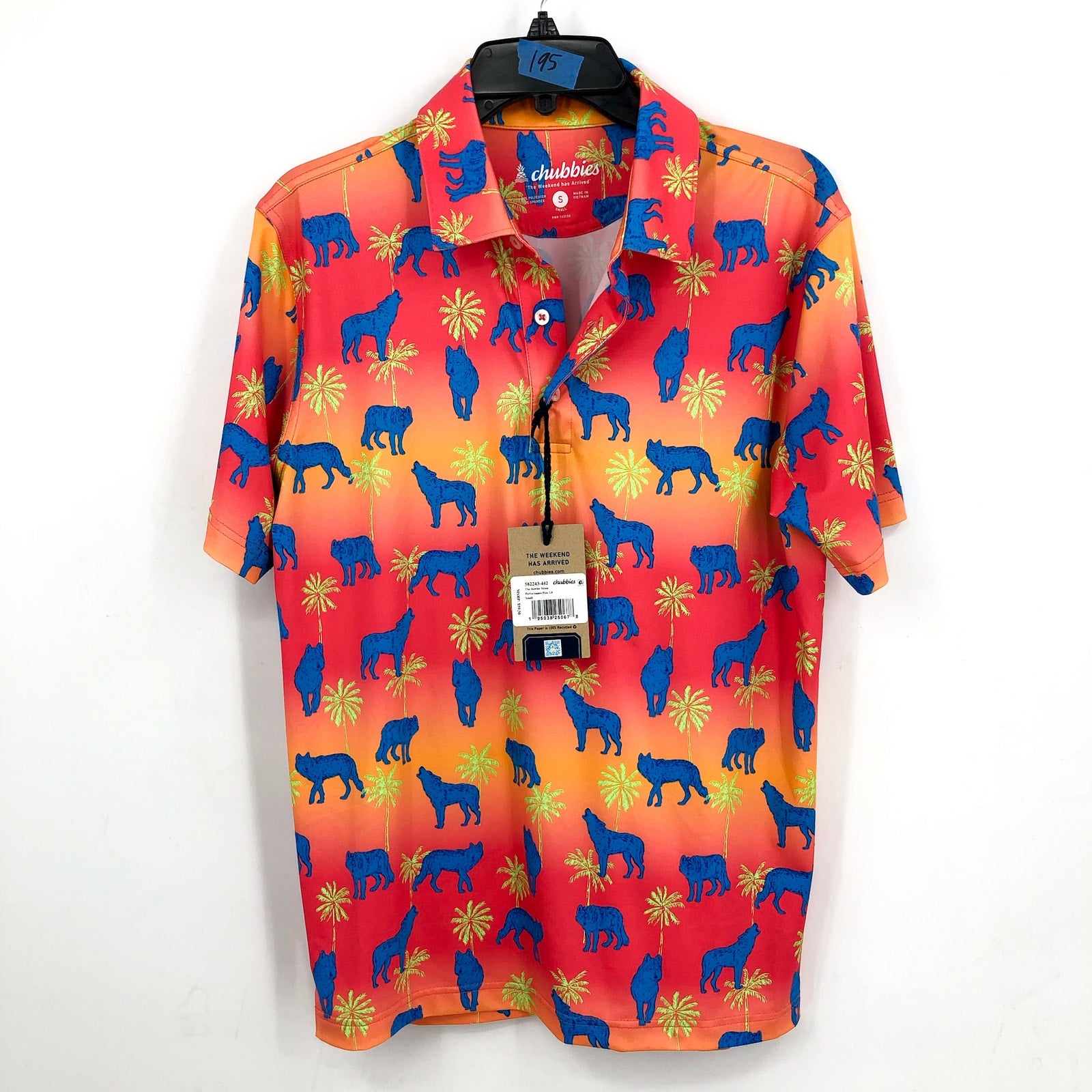 CHUBBIES Mens Howler Moon Performance Polo Shirt 2.0 Small Pink Yellow Multi NWT