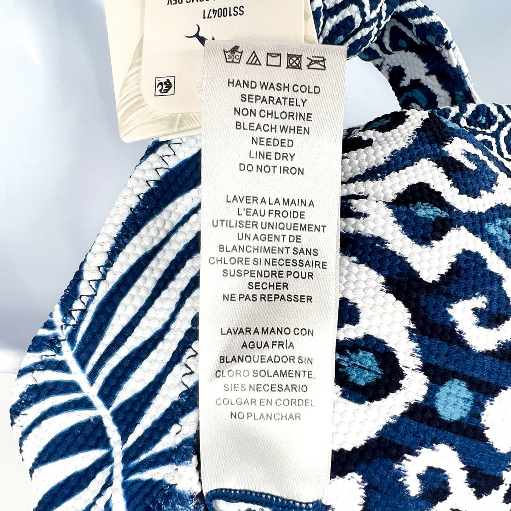 TOMMY BAHAMA Island Cays Halter Bikini Top Large Blue Blooms Reversible NWT