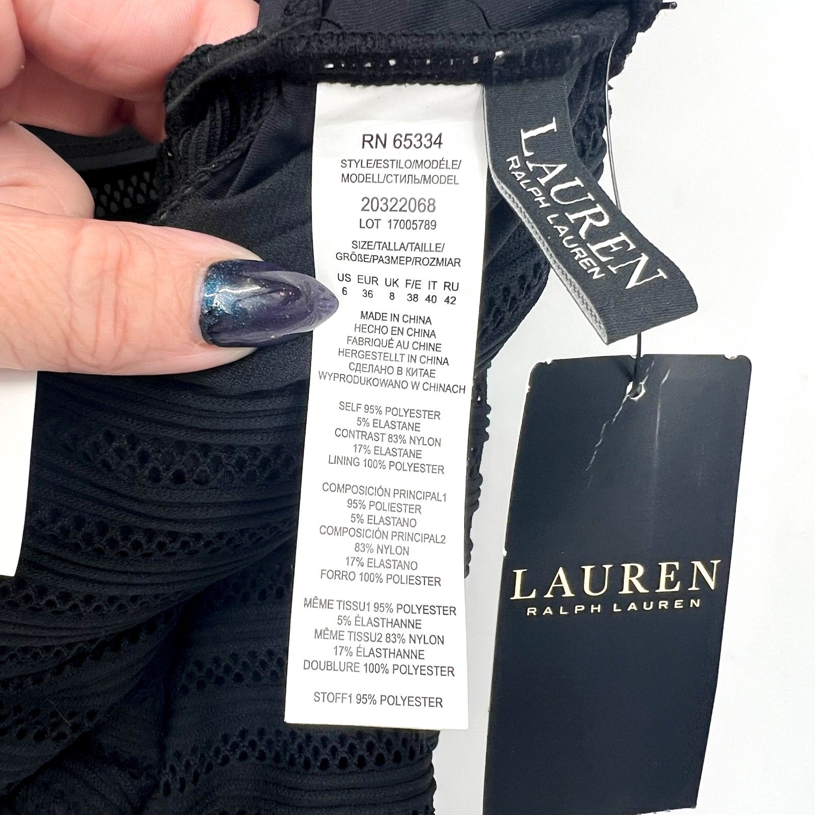 LAUREN RALPH LAUREN Ottoman One-Piece Swimsuit Size 6 Black Mesh Stripe NWT