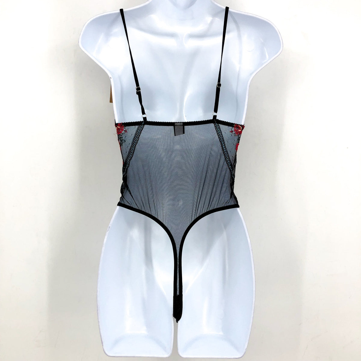 ONLY HEARTS Beatrix Chevron Bodysuit Small Black Embroidered Rose NWT
