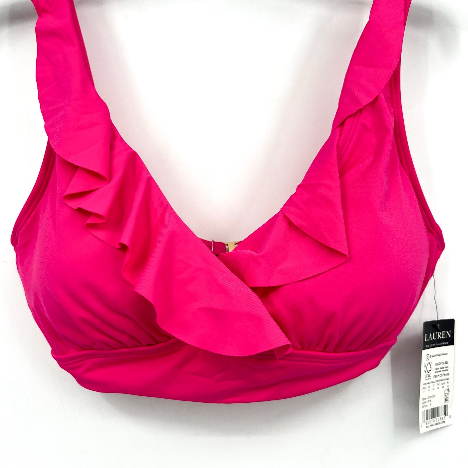 LAUREN RALPH LAUREN Ruffle Bikini Top Size 8 Pink Underwire Beach Club NWT