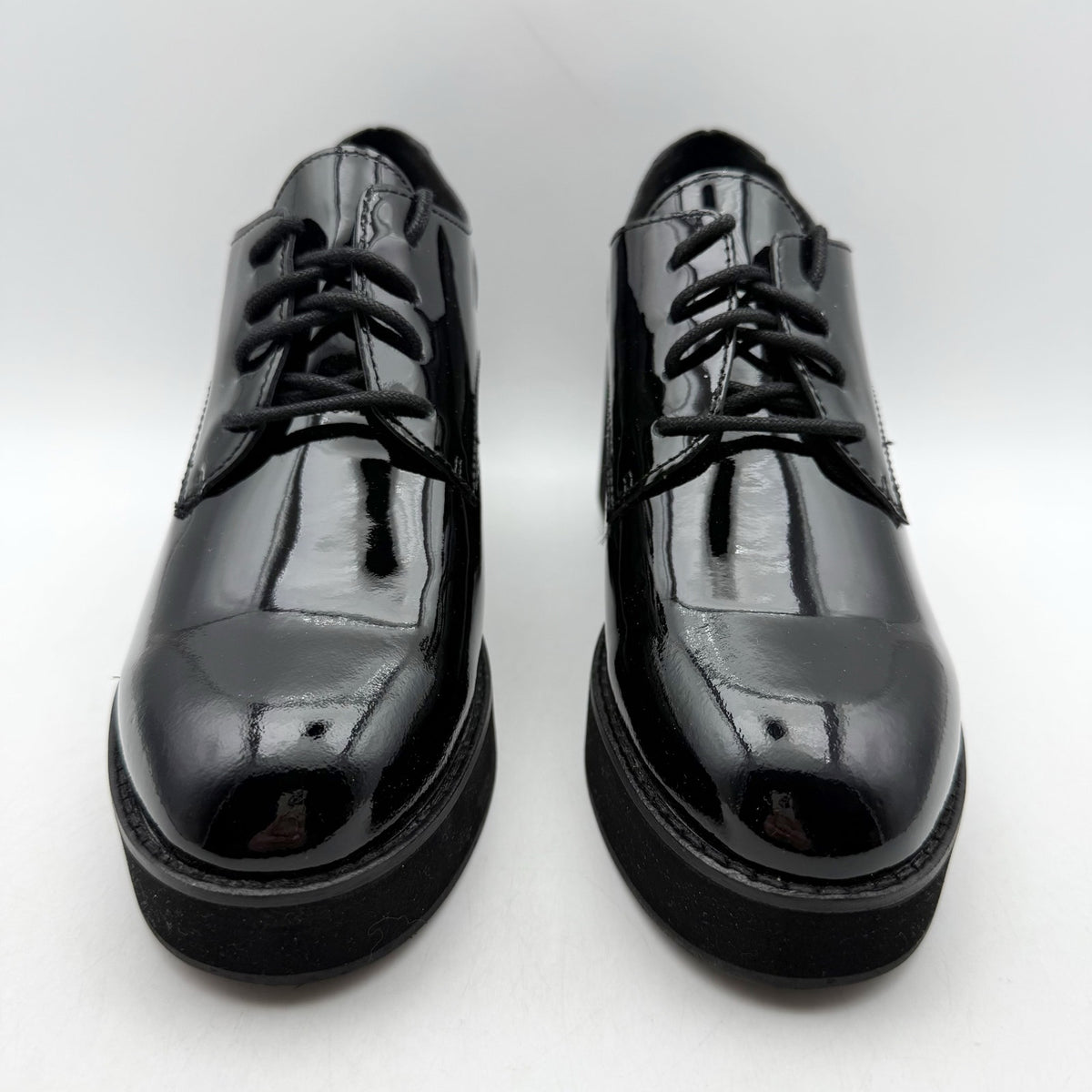 EILEEN FISHER Womens Judd Derby Oxford Heels Size 5.5M Black Patent Leather NIB