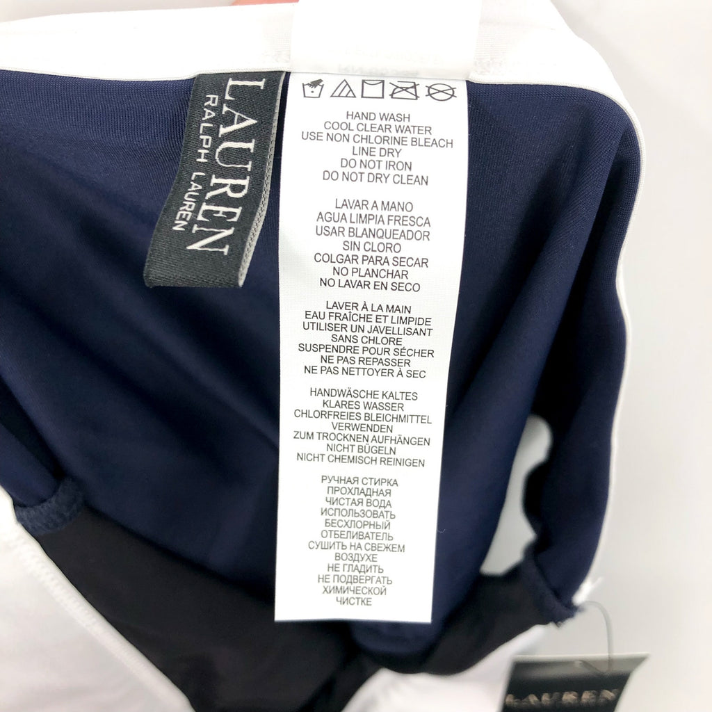 LAUREN RALPH LAUREN Bel Air Bikini Bottom Size 8 Navy Blue Banded High Waist NWT