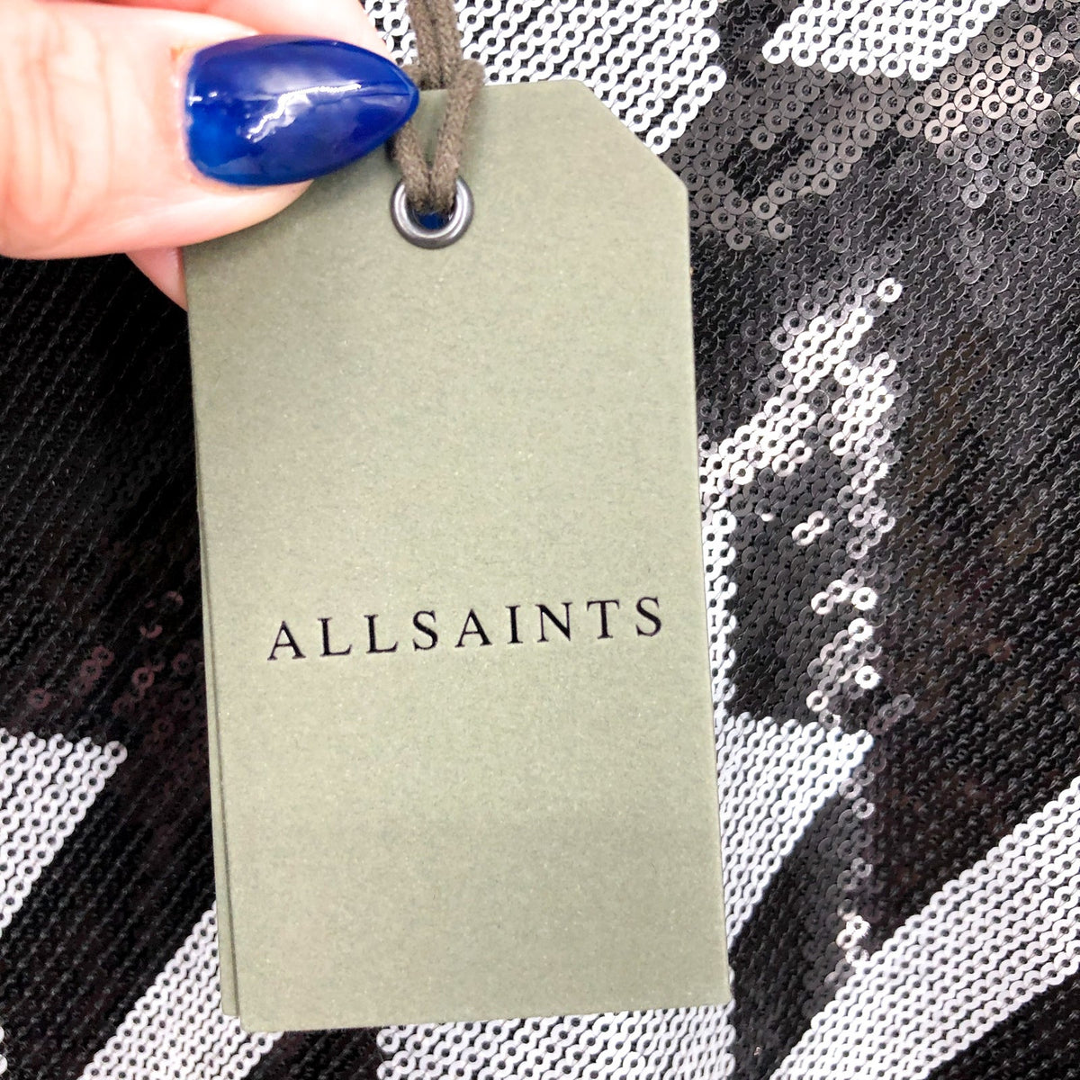 ALLSAINTS Juela Toni Sequin Check Mini Dress Medium Black White Long Sleeve NWT