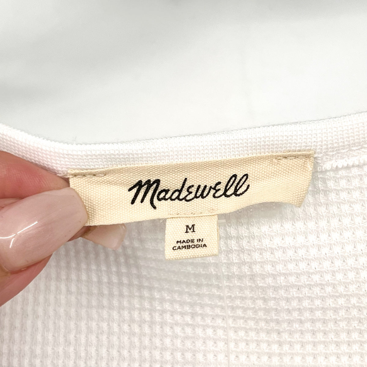 MADEWELL Women's Waffle-Knit Scoopneck Henley Tee Medium White NS612 NWT