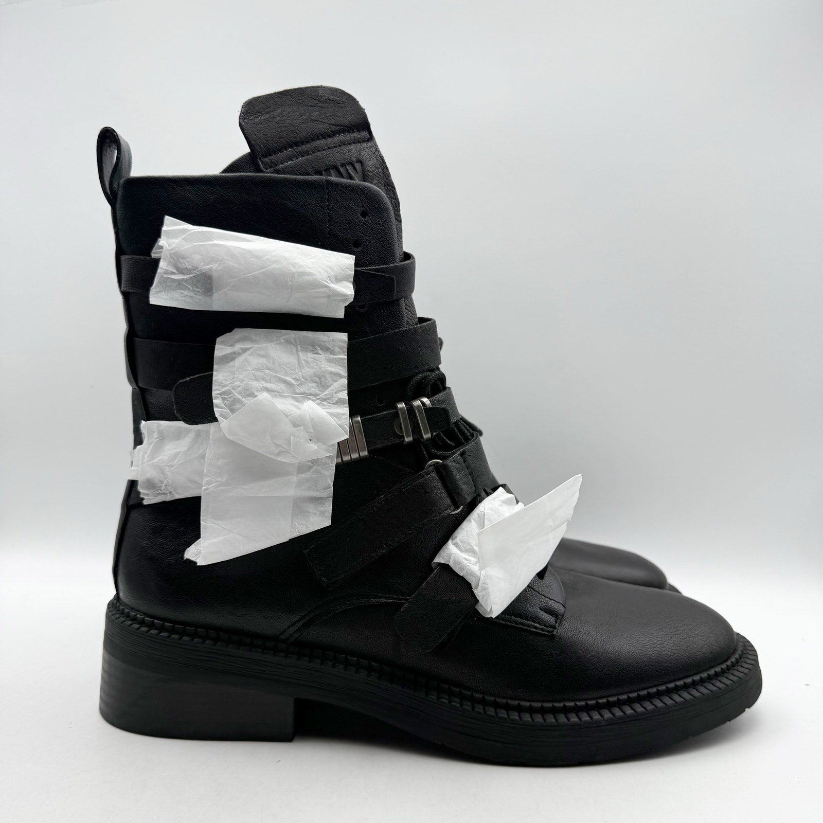 DKNY Womens Ita Buckled Combat Boots US 9.5 EU 40.5 Black Leather NIB