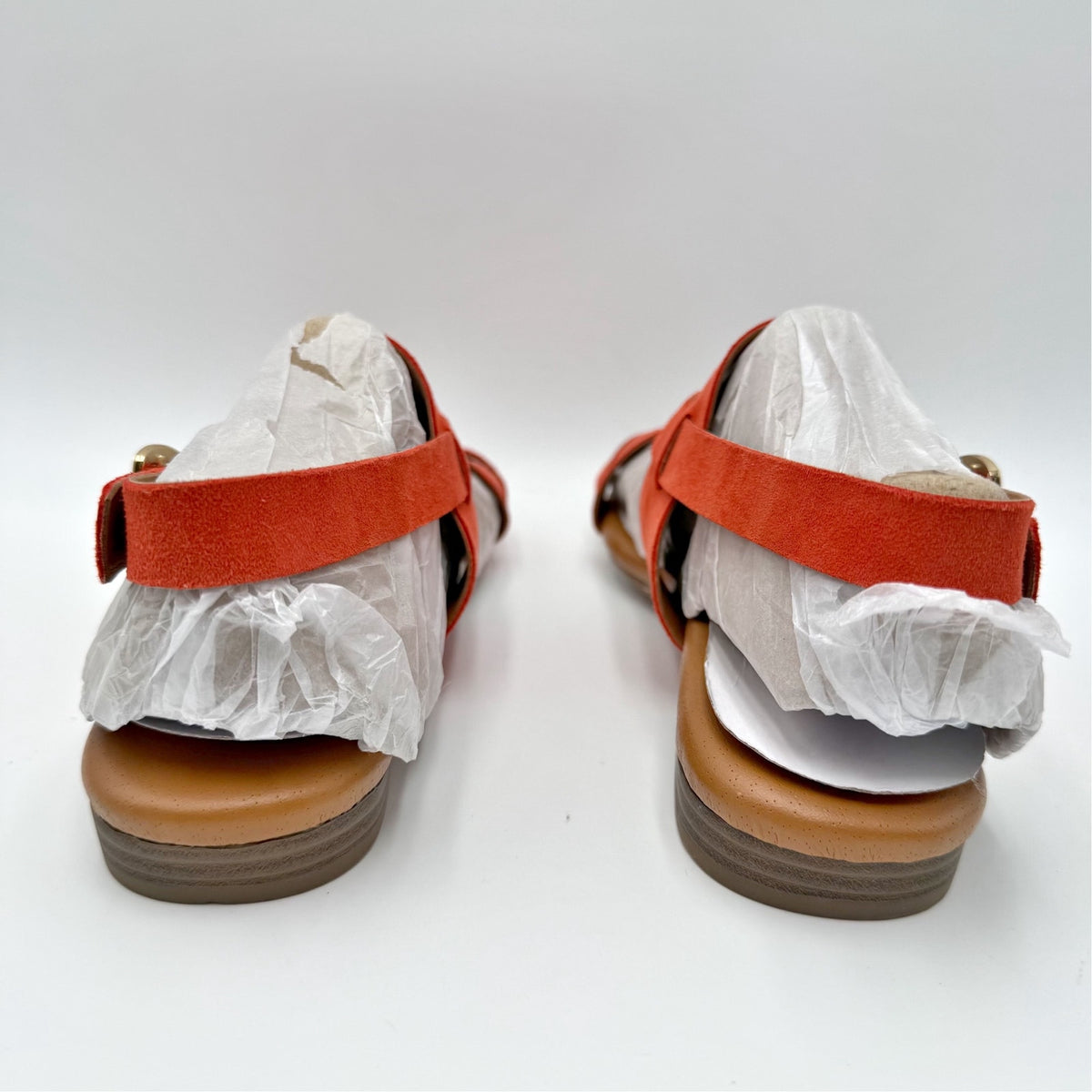 Franco Sarto Womens Gia Flat Sandals Size 7.5 M Orange Red Coral Suede NWOB
