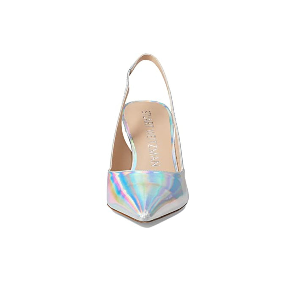 Stuart Weitzman Womens Xcurve 85 Slingback Heels US 6.5 Silver Sling Back NWOB
