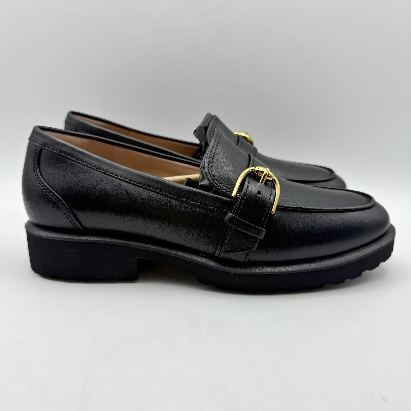 Cole Haan Womens Giana Buckle Loafers US 8 B EU 38.5 Black Leather NIB