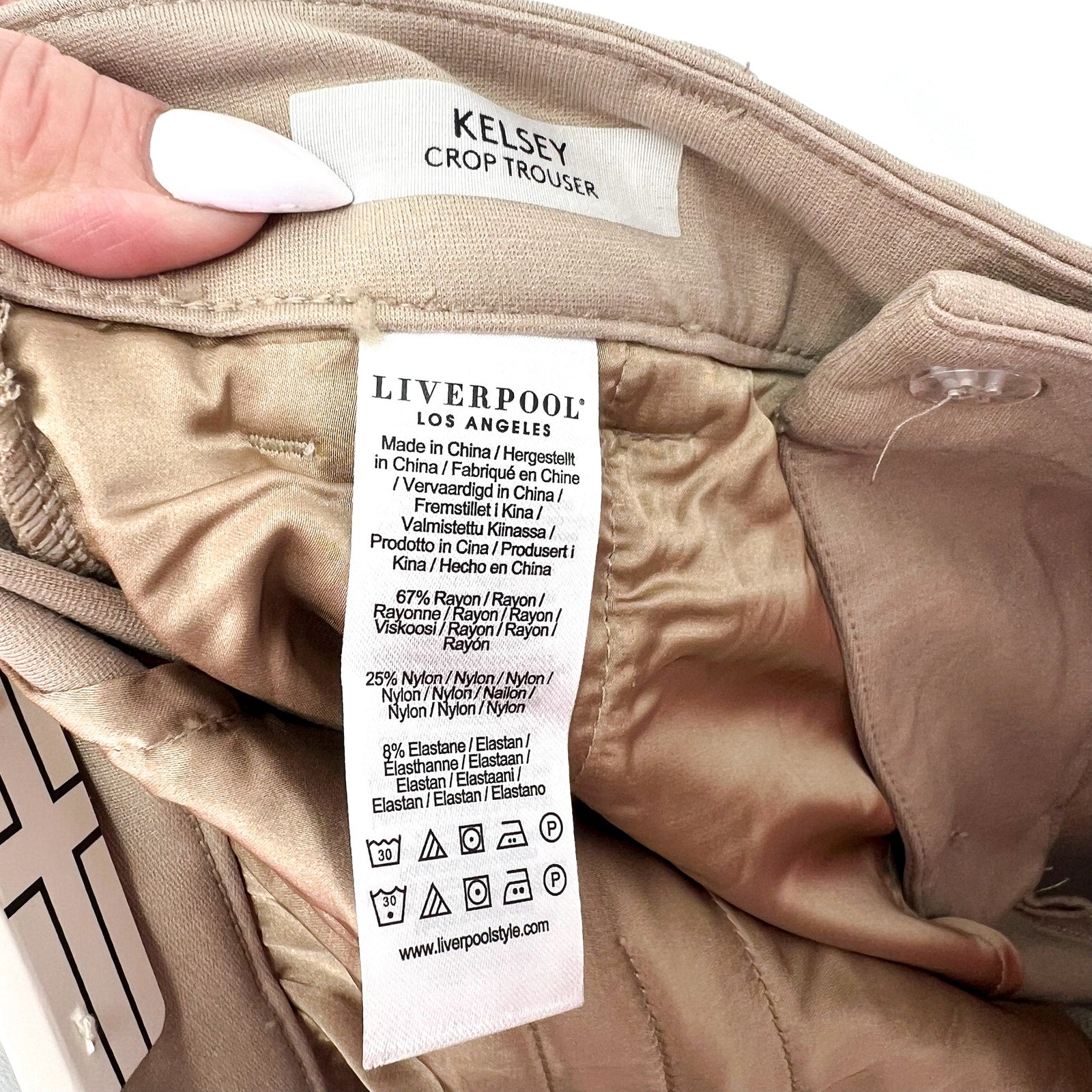 LIVERPOOL Women's Kelsey Crop Trouser Pant Size 8/29 Biscuit Tan NWT