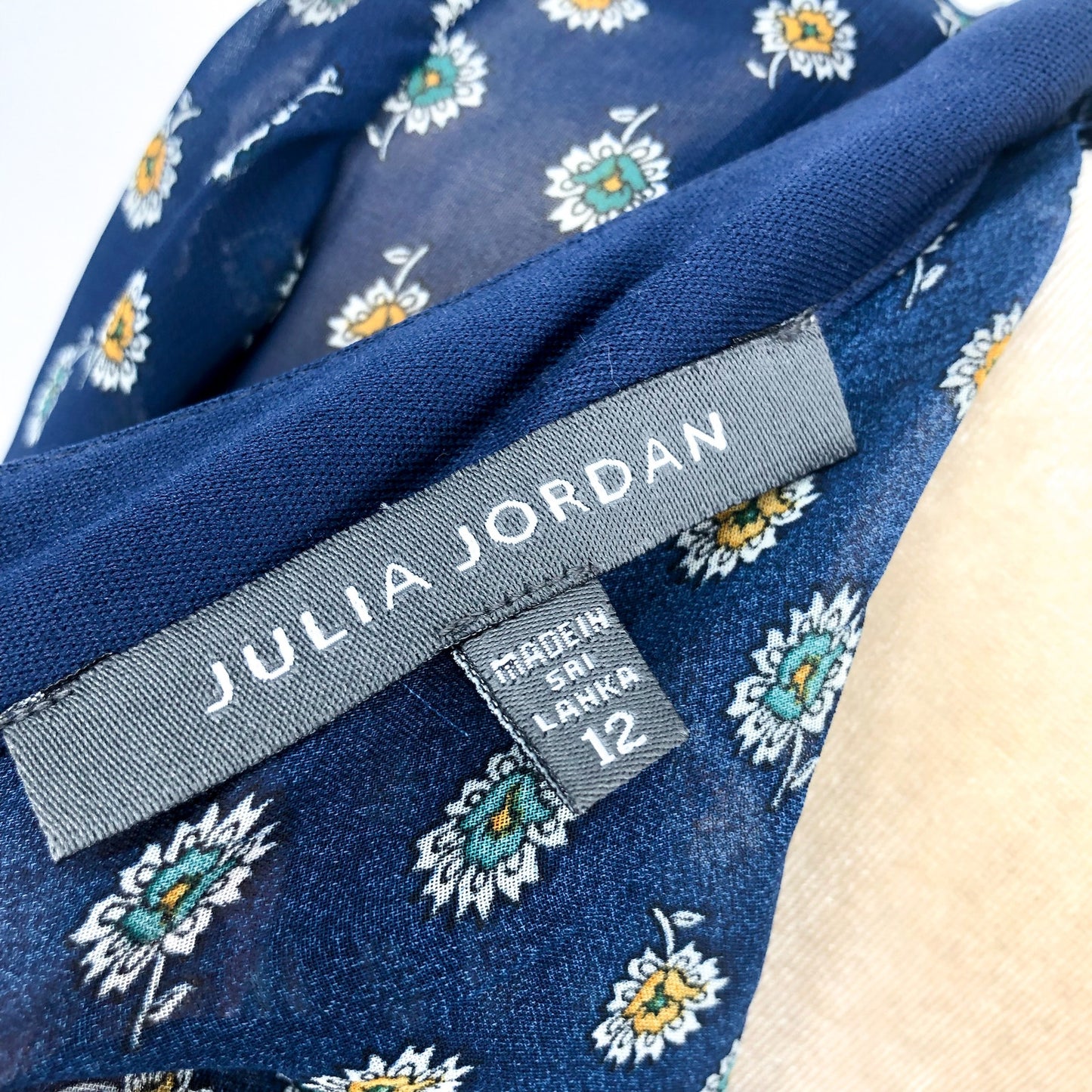 JULIA JORDAN Women's Boho Midi Dress Size 12 Navy Blue Mixed Paisley NWT