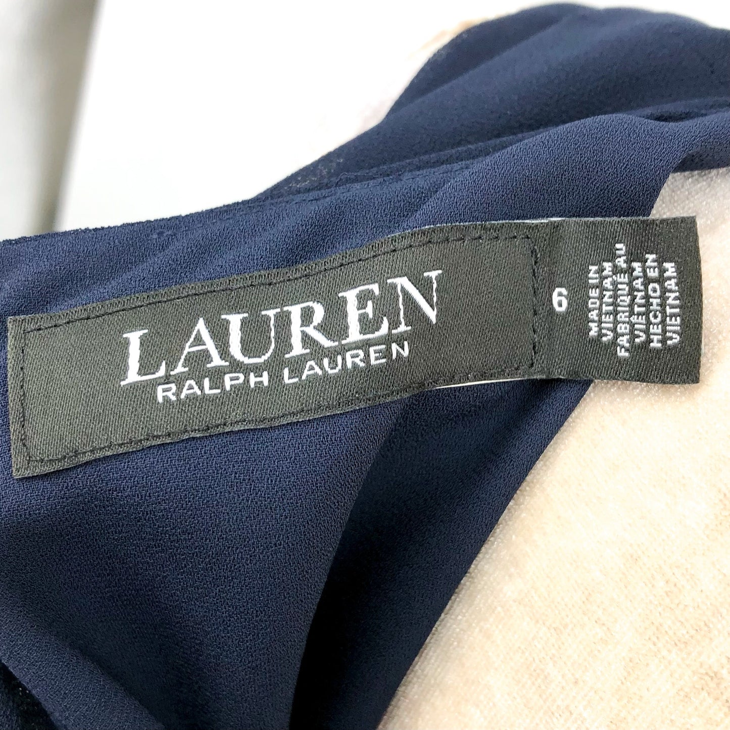 LAUREN RALPH LAUREN Womens Shift Dress Size 6 Navy Blue Crinkle Georgette NWT